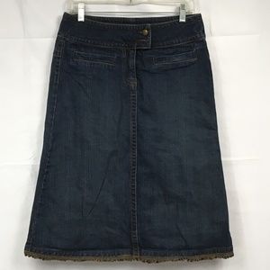 CAbi A-Line Midi Fringe Denim Jean Skirt Size 4